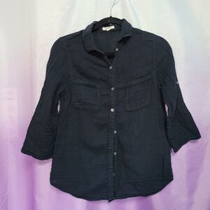 felicite Black Gauze 3/4 Sleeve Button Up Size 3
